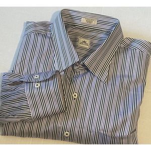 Peter Millar Dress Shirt Mens XL Black Purple‎ White Striped 100% Cotton